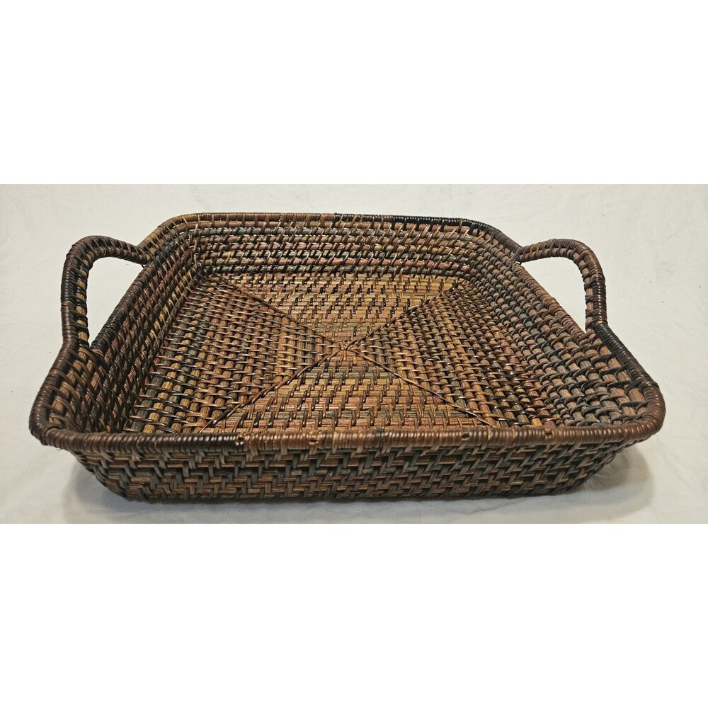 Woven Serving Tray Basket with Handles Excellent Condition!! 15” x 15” x 3”h